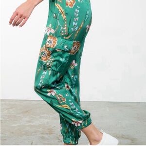 THML Emerald Floral Satin Cargo Joggers